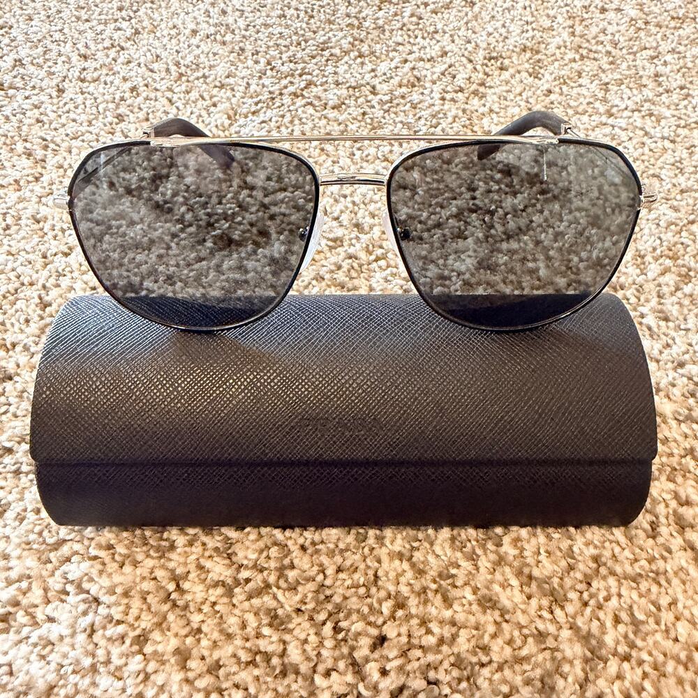 Prada Mens Sunglasses SPR59W GAQ-731 60-18-145 Black Silver Frame Grey Lens - Picture 1 of 11